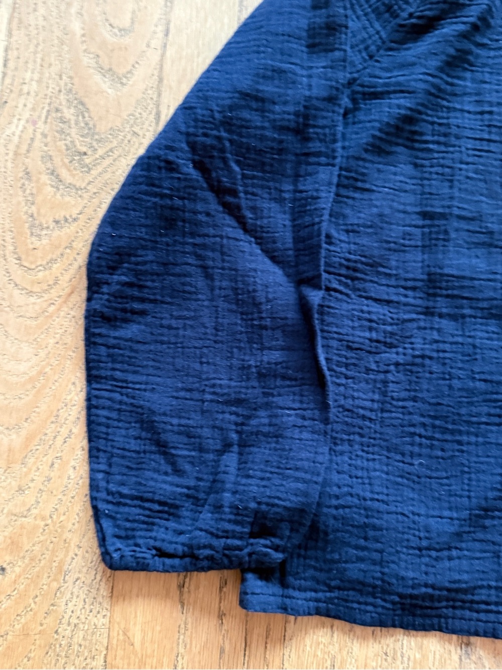 French Girls' Navy Ruffle-Front Button Blouse - Picture 6 of 6